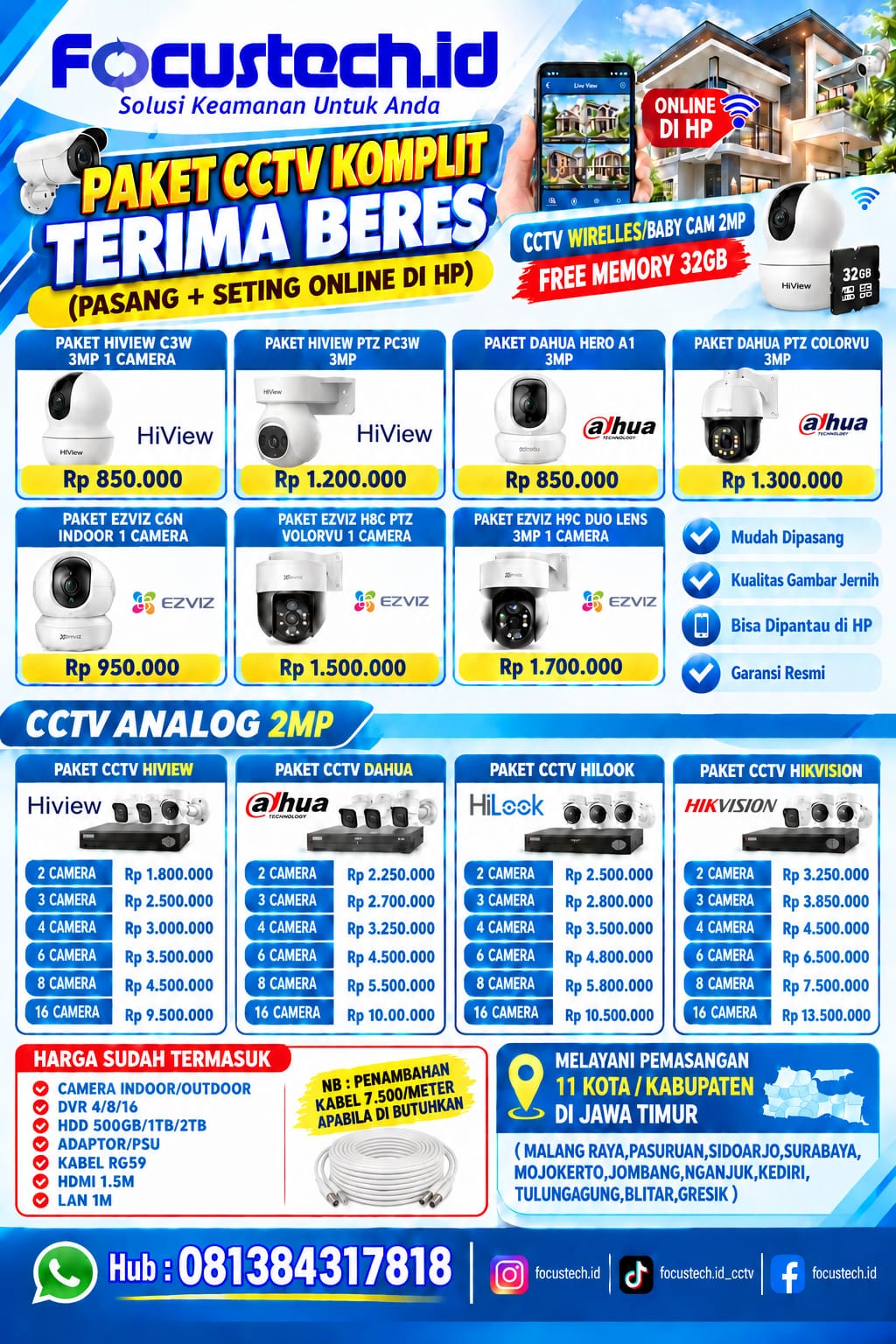 Katalog CCTV FOCUS TECH dengan harga dan spesifikasi
